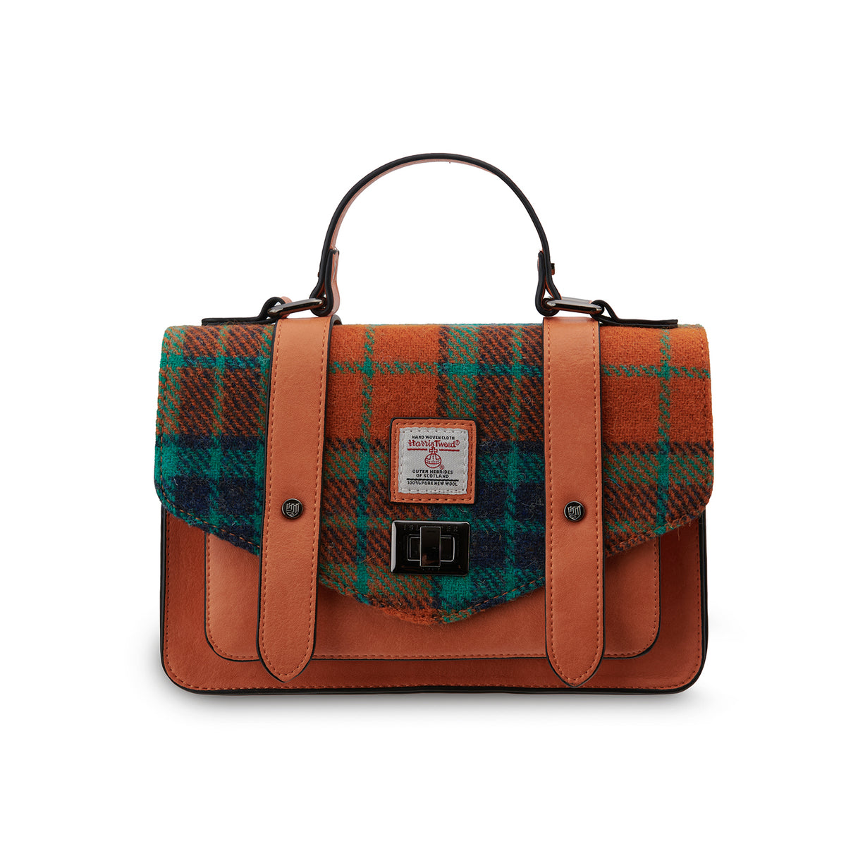 The Medium Satchel – Orange Blue Tartan