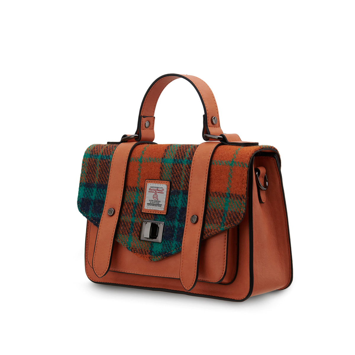 The Medium Satchel – Orange Blue Tartan