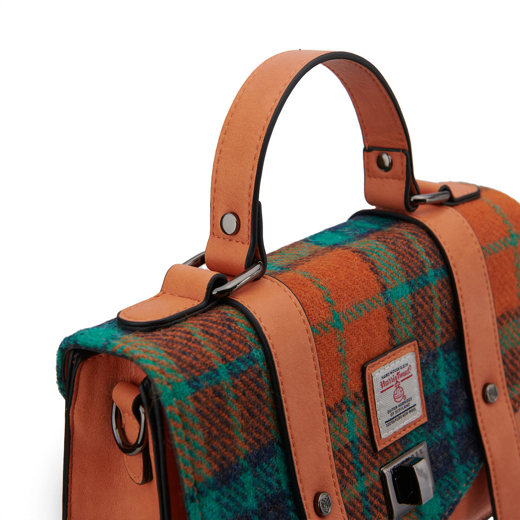 The Medium Satchel – Orange Blue Tartan