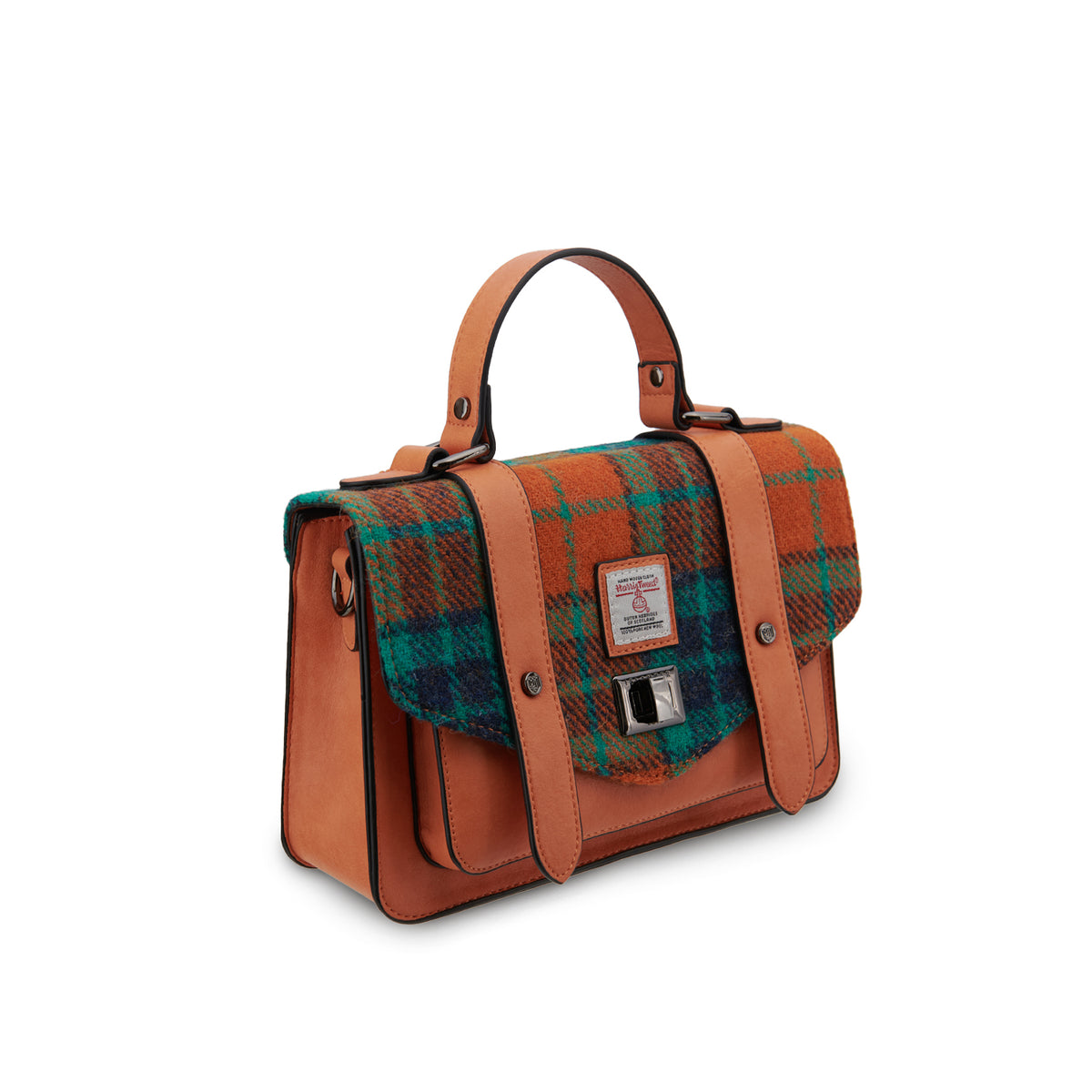 The Medium Satchel – Orange Blue Tartan