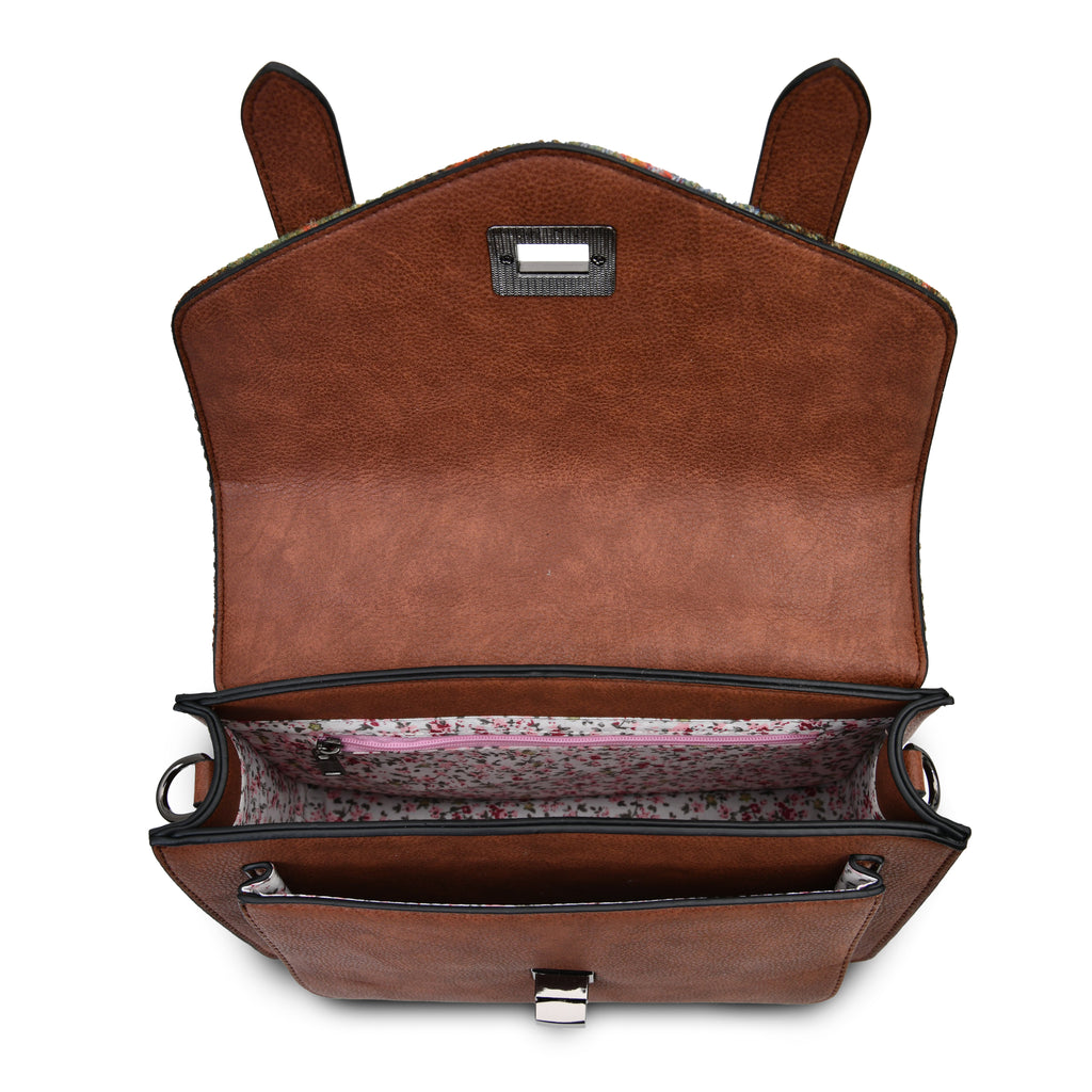 The Medium Satchel – Chestnut Blue Tartan